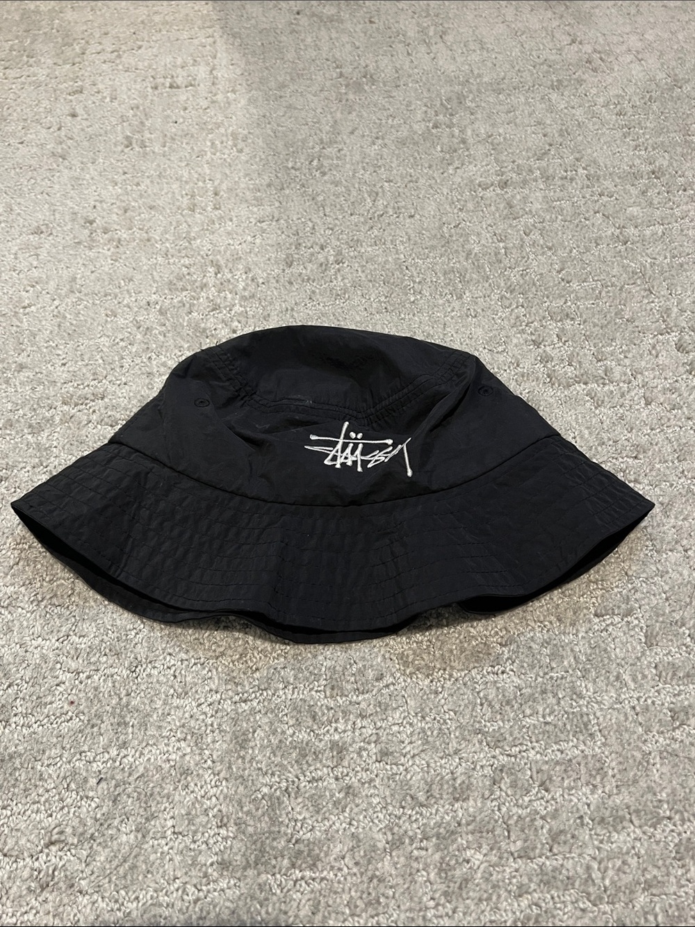 Stussy Black Bucket Hat with White Logo